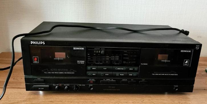 Philips tapedeck met dubbel tapedeck (lees de beschrijving), Audio, Tv en Foto, Cassettedecks, Dubbel, Philips, Auto-reverse, Tape counter