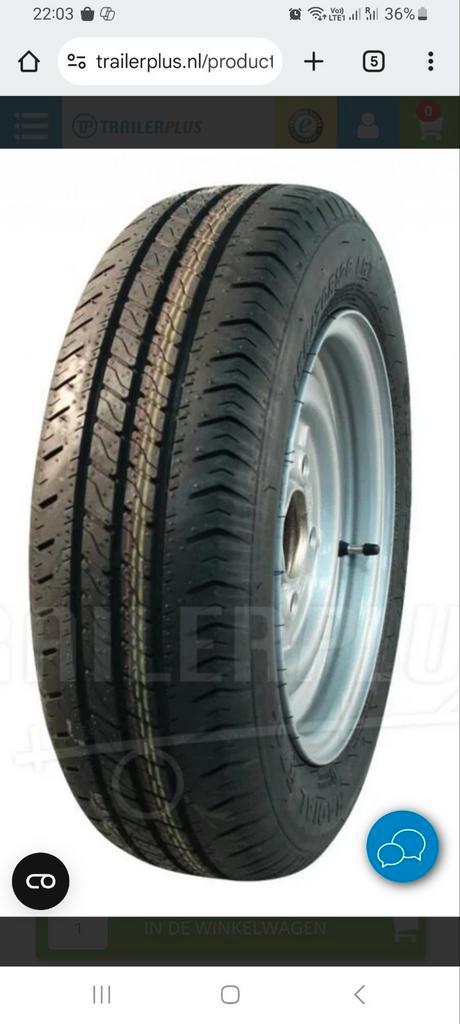 2 nieu,we trailerbanden met velg: 125€ voor 2, Auto diversen, Aanhangwagen-onderdelen, Zo goed als nieuw, Ophalen