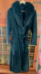 Manteau noir long en véritable cuir daim., Enlèvement ou Envoi, Noir