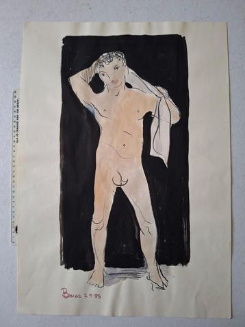 Originele tekening Naakte jongeman met handdoek Bowes 1985 beschikbaar voor biedingen