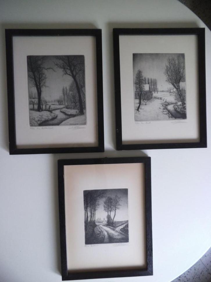 Lot 3 etsen Emiel De Cooman, Antiek en Kunst, Kunst | Etsen en Gravures, Ophalen of Verzenden