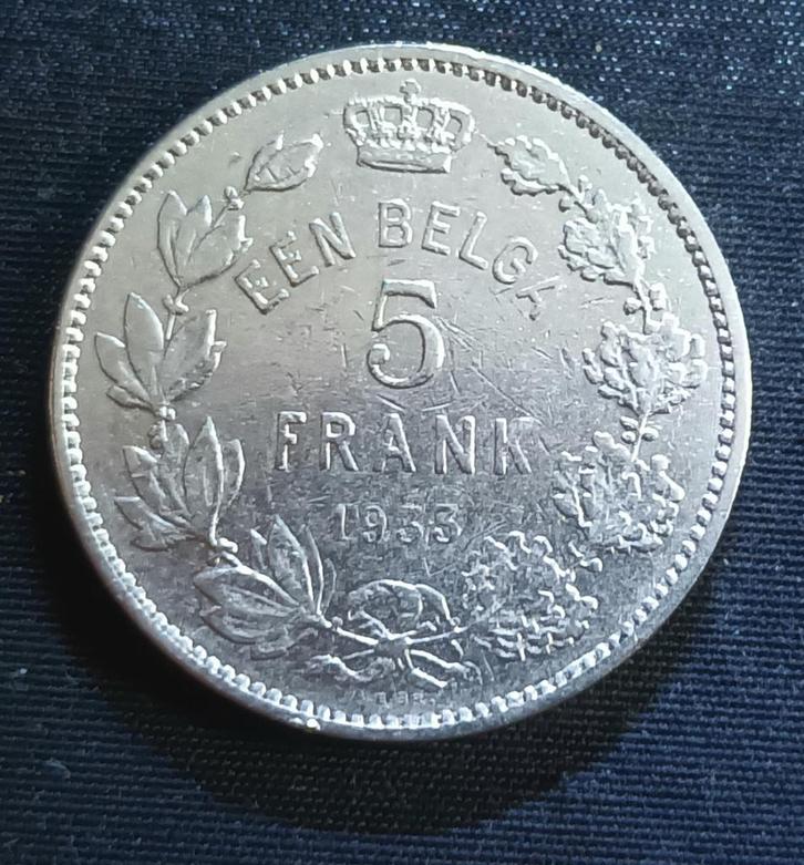 1 belga 5 frank 1933 VL pos. A - Albert I, Postzegels en Munten, Munten | België, Verzenden