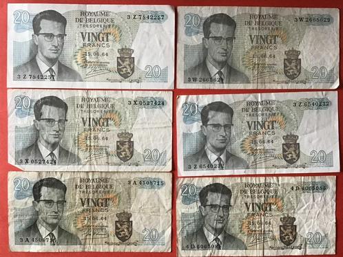 10 biljetten van 20 fr  - 1964, Postzegels en Munten, Bankbiljetten | België, Setje, Ophalen of Verzenden