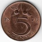 Pays-Bas : 5 Cent 1970 - Variante : 9 Au-dessus du Coq KM#18, Timbres & Monnaies, Monnaies | Pays-Bas, Enlèvement ou Envoi, Monnaie en vrac