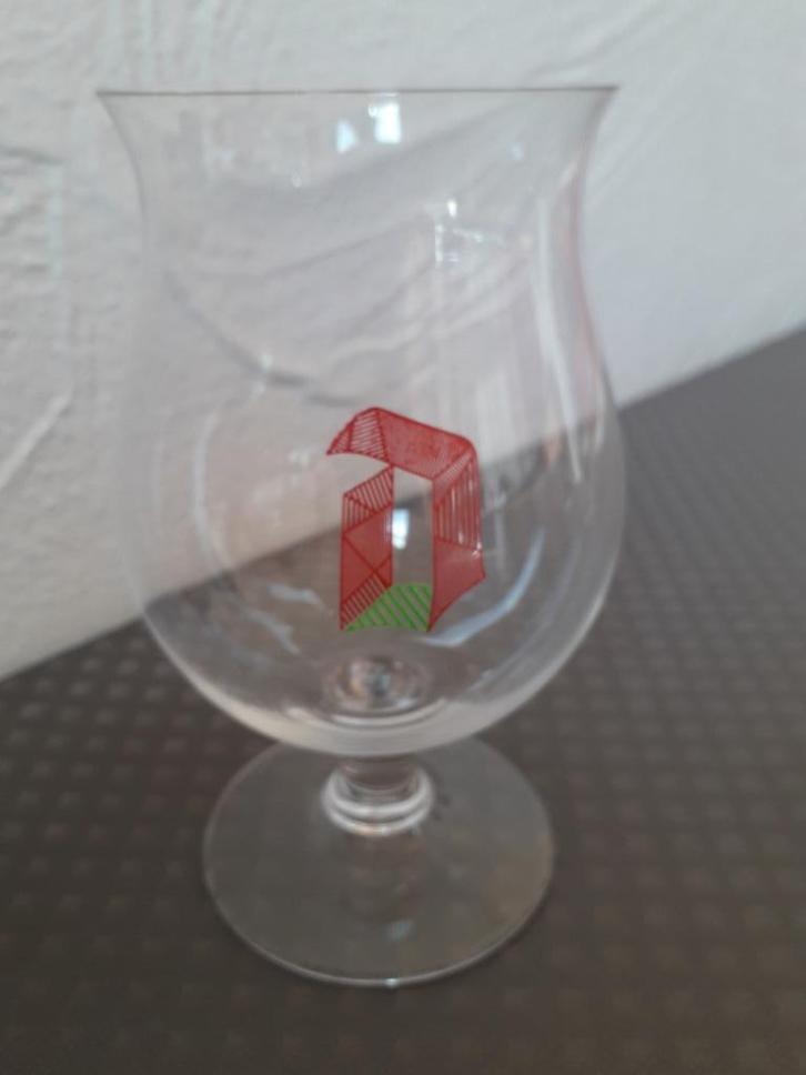 Duvel glas D rood/groen lijntjes, Collections, Marques de bière, Comme neuf, Verre ou Verres, Duvel, Enlèvement ou Envoi