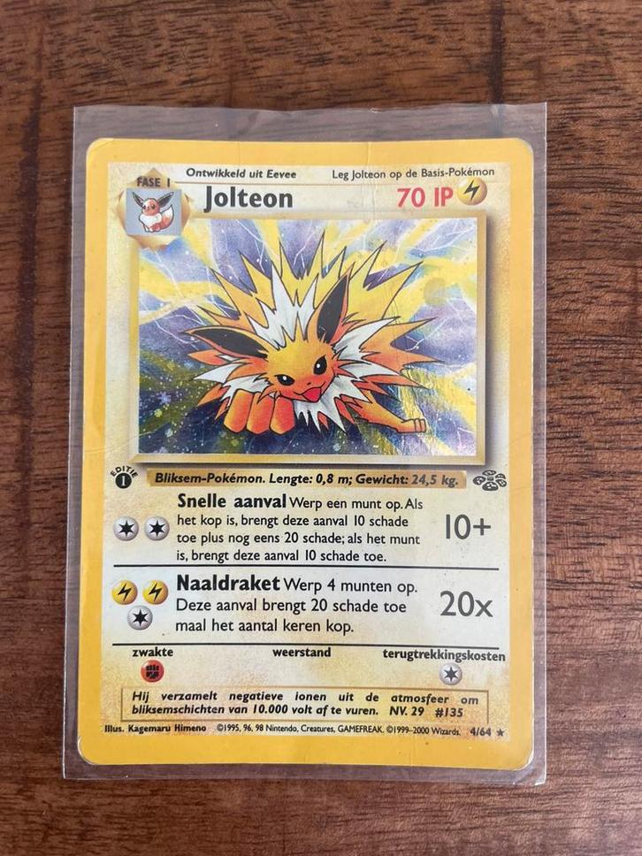 Pokémonkaart Jolteon ex – 1st Edition Holo – Jungle – 1999, Hobby en Vrije tijd, Verzamelkaartspellen | Pokémon, Gebruikt, Losse kaart