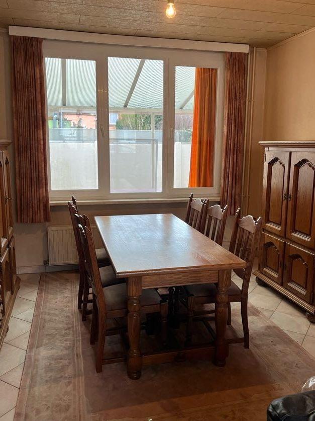 Stevige Massief Houten tafel met 6 eetkamer stoelen, Huis en Inrichting, Tafels | Eettafels, Zo goed als nieuw, 50 tot 100 cm