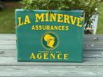 1950s Emaille Minerva Verzekeringen reclamebord, Verzamelen, Ophalen of Verzenden, Zo goed als nieuw, Reclamebord