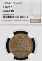 Belgium 5 Cents 1850 Large O UNC MS62, Envoi, Autre, Monnaie en vrac