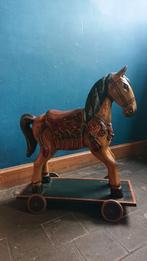 Vintage houten speelgoed paard op wieltjes, Enlèvement