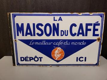 Dubbelzijdige geëmailleerde reclameplaat van het koffiehuis beschikbaar voor biedingen