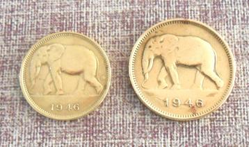 2 munten Belgisch-Congo 1 frank - 2 frank 1946 beschikbaar voor biedingen