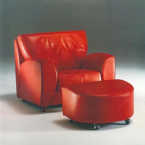 Supercomfortabele club fauteuil met rolbare ottoman, Maison & Meubles, Fauteuils, Cuir, 75 à 100 cm, 75 à 100 cm, Enlèvement
