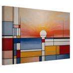 Zonsondergang Piet Mondriaan stijl canvas 60x40cm - 18mm., Huis en Inrichting, Woonaccessoires | Wanddecoraties, Nieuw, Verzenden