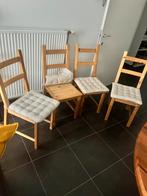 4 Eettkamer stoelen in hout. Met of zonder kussens, Huis en Inrichting, Ophalen, Hout
