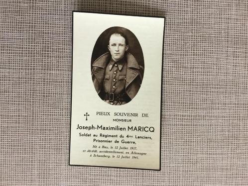 Soldaat Krijgsgevangene Maricq Biez Graven +Duitsland 1941, Verzamelen, Bidprentjes en Rouwkaarten, Bidprentje, Ophalen of Verzenden