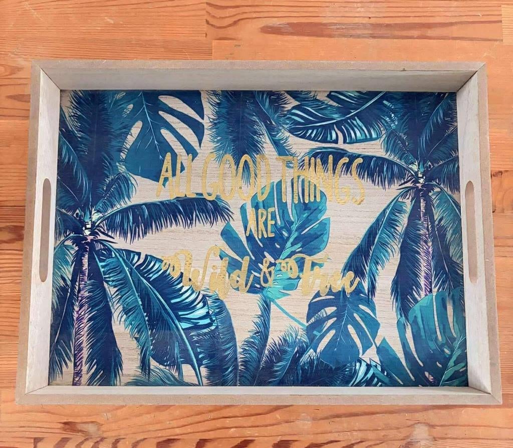 Plateau de cuisine / service en bois – Motifs palmiers, Enlèvement ou Envoi, Bois