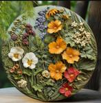Vintage rond metalen bord Bloemen (20cm), Huis en Inrichting, Ophalen of Verzenden, Nieuw