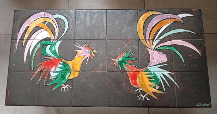 Zeldzame Belarti Vechtende hanen salontafel jaren 60, Antiek en Kunst, Curiosa en Brocante, Ophalen
