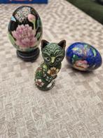 Vintage Cloisonné cat en twee eieren 15 eu/ st of 40eu samen, Ophalen of Verzenden