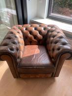 Authentieke bruin lederen Chesterfield 1-zit, Antiek en Kunst, Ophalen