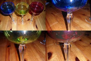 3 Verres sur pied en cristal ValSaintLambert couleur beschikbaar voor biedingen