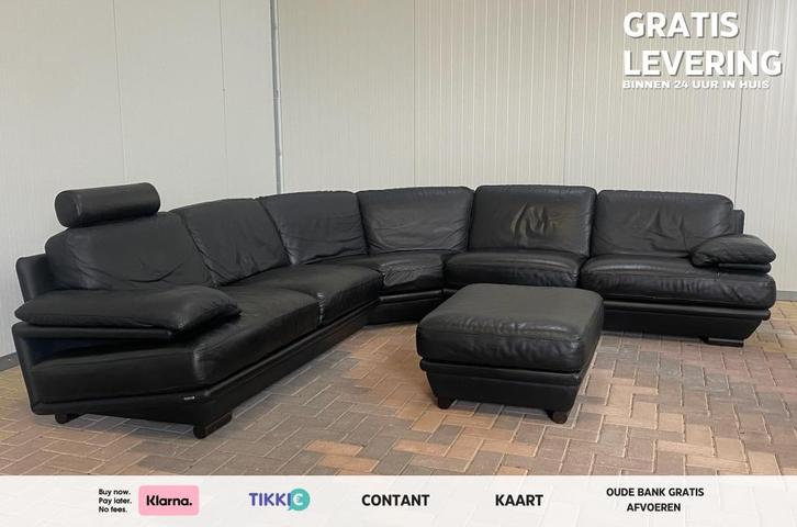 Gratis Levering HEEL BE–Natuzzi Zwarte Echt Leren Hoekzetel, Huis en Inrichting, Zetels | Zetels, Zo goed als nieuw, Hoekbank
