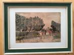 Nette ingekaderde aquarel Humbeek, Ophalen of Verzenden