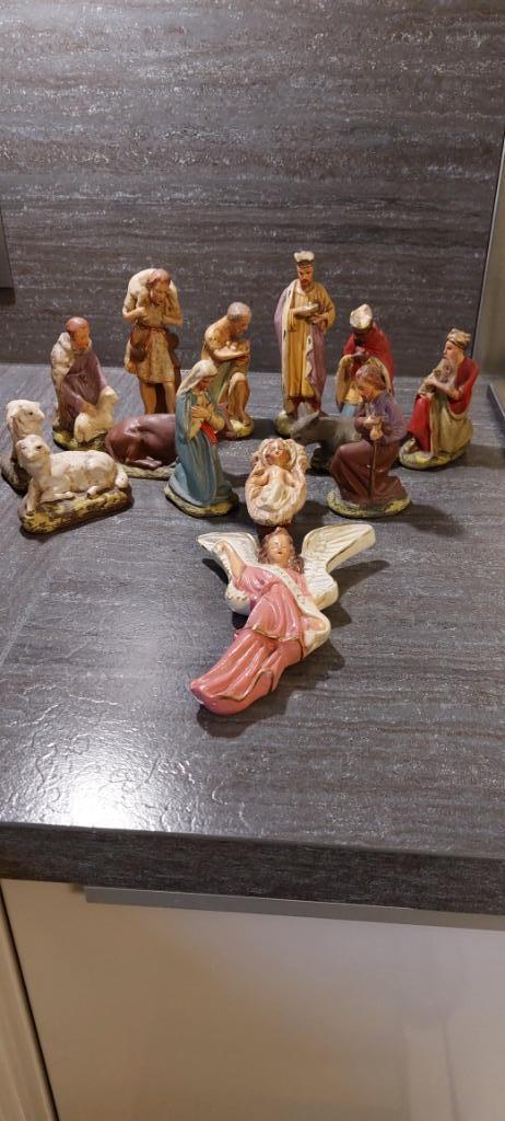 14 vintage kerstfiguren in gips zeker 70 jaar oud + lampjes, Diversen, Kerst, Gebruikt, Ophalen of Verzenden