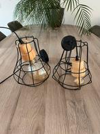 Twee hanglampen hout met zwart metaal, Ophalen, Zo goed als nieuw, Hout