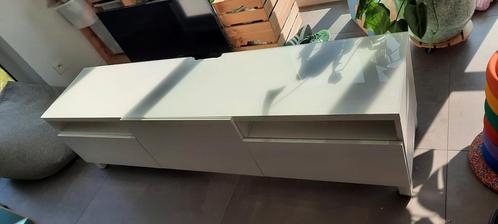 Ikea Besta tv meubel. Wit mat, met glasplaat en pootjes, Huis en Inrichting, Kasten |Televisiemeubels, Gebruikt, Ophalen