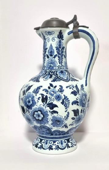 Carafe/carafe bleue de Delft avec couvercle en étain., Enlèvement ou Envoi