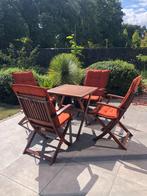 Tuinset - Tafel + 4 stoelen (incl kussens), Ophalen, 4 zitplaatsen, Hardhout, Zo goed als nieuw