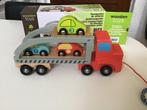 Houten vrachtwagen + 3 auto’s, Kinderen en Baby's, Ophalen of Verzenden, Zo goed als nieuw, Duw- of Trekspeelgoed