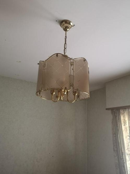 Hanglamp glas - verguld 3 lampen kleine fitting, Huis en Inrichting, Lampen | Hanglampen, Glas, Ophalen of Verzenden