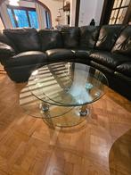 Black Leather Corner Sofa (+ glass table), Maison & Meubles, Enlèvement, Comme neuf, Leather sofa
