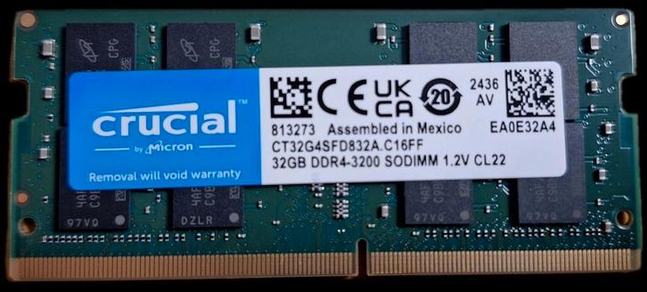 CRUCIAL 32 GB - DDR4 - 3200Mhz - SO-DIMM, Computers en Software, RAM geheugen, Nieuw, Laptop, 32 GB, DDR4, Ophalen of Verzenden