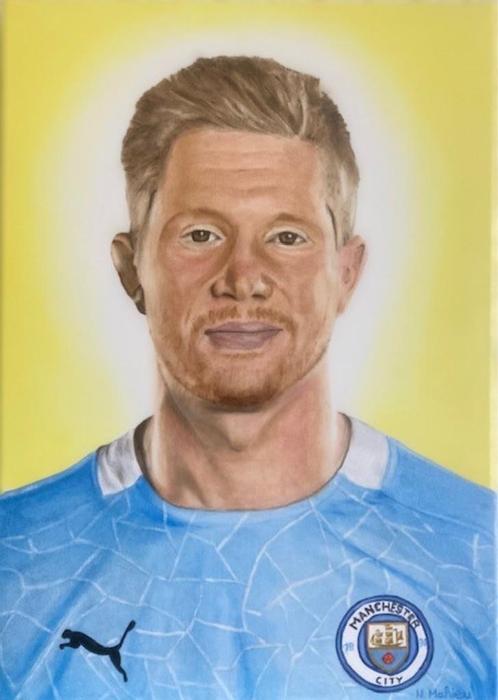 EIGEN OLIEVERFSCHILDERIJ    KEVIN DE BRUYNE BIJ CITY, Antiek en Kunst, Kunst | Schilderijen | Klassiek, Ophalen