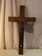 Magnifique grand crucifix ancien en bois et cuivre - 56 cm, Enlèvement ou Envoi