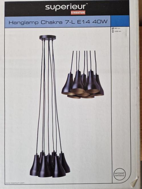 Zwarte hanglamp Kwantum 7 lusters (goudkleurige binnenzijde), Huis en Inrichting, Lampen | Hanglampen, Nieuw, 75 cm of meer, Metaal