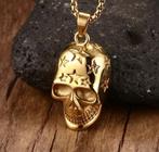 Skull biker hanger in goudkleurig staal, Handtassen en Accessoires, Kettinghangers, Ophalen of Verzenden, Nieuw, Goud, Overige materialen