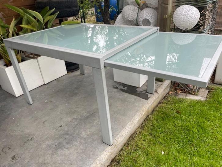 Grote tafel met glas, Huis en Inrichting, Tafels | Salontafels, Gebruikt, 50 tot 75 cm, 100 tot 150 cm, 50 tot 100 cm, Rechthoekig