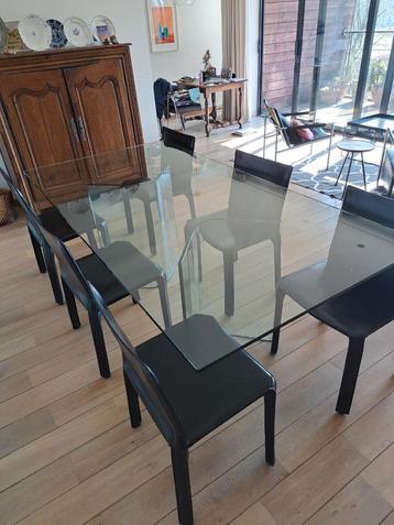 Glazen design eettafel 240x100cm (zonder stoelen), Huis en Inrichting, Tafels | Eettafels, Ophalen, 100 tot 150 cm, Design, 200 cm of meer