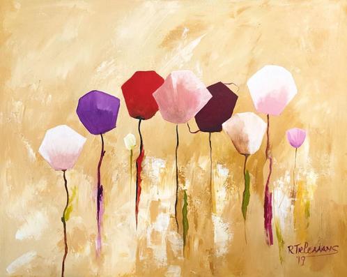 Tulpen, acrylverfschilderij 90x70 cm., Antiek en Kunst, Kunst | Schilderijen | Klassiek, Ophalen of Verzenden