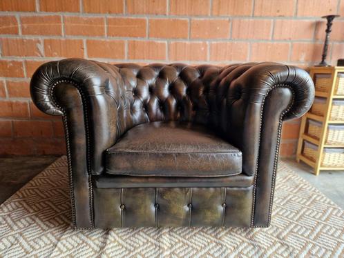 Mooi gepatineerde 1zit Chesterfield, Huis en Inrichting, Zetels | Zetels, Zo goed als nieuw, Rechte bank, Eenpersoons, Minder dan 150 cm