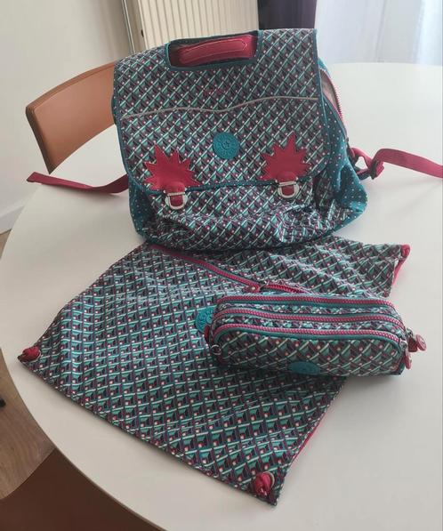 KIPLING set met boekentas, turn-/zwemzak en pennenzak, Handtassen en Accessoires, Tassen | Schooltassen, Gebruikt, Wit, Ophalen of Verzenden