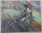R. KOSTER / MOTORCROSSER / OLIEVERF DOEK / 70x90cm / SIG, Antiek en Kunst, Kunst | Schilderijen | Modern, Ophalen