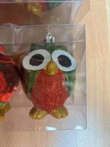 Kerstballen uil uiltjes 8 stuks groen/rood beschikbaar voor biedingen