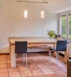 Massieve tafel Amerikaanse esdoorn met blauwe steen detail, Ophalen, Zo goed als nieuw, Rechthoekig, Robuust hedendaags
