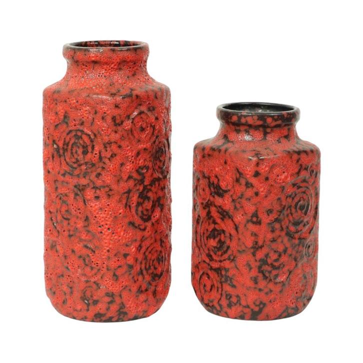 Set van 2 Rode Fat Lava Vazen Scheurich Jura West Germany, Antiek en Kunst, Antiek | Vazen, Ophalen of Verzenden
